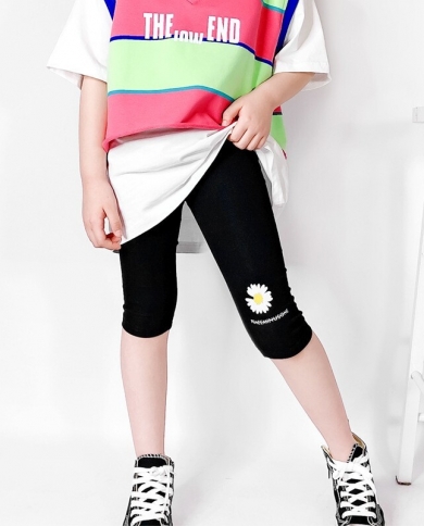 Big Children's Little Daisy Black All-match Five-point Girls Leggings