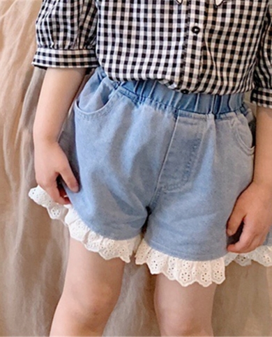 מכנסי ג'ינס רכים תחרה לבנות קיץ