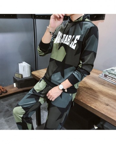 Fall New Leisure Trend Men's Camouflage Long Sleeved Sports Suit