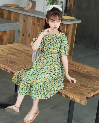 שמלת תחרה לבנות שמלת נסיכת קיץ ילדה גדולה חצאית שיפון פרחונית