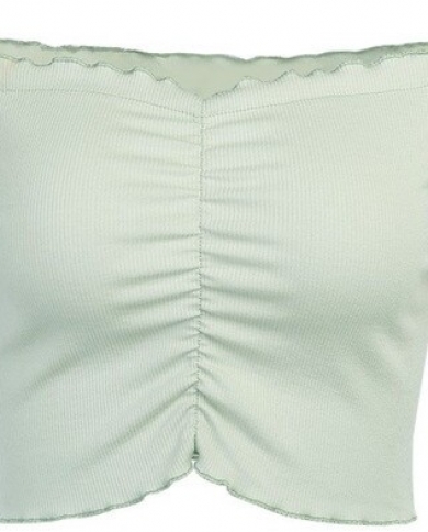 Summer New Solid Color Slim Top Women Strapless Short Style Pleated Short-sleeved T-shirt