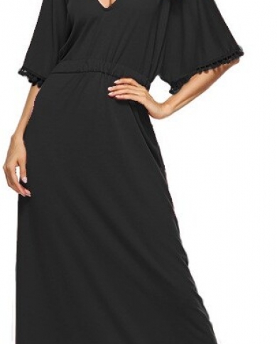 Hot Sale Autumn Tassel Deep V Loose Women Dress