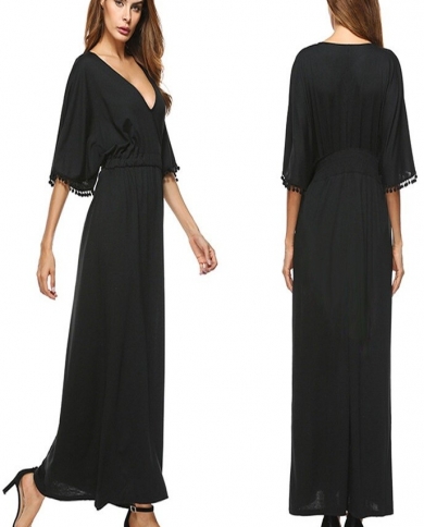 Hot Sale Autumn Tassel Deep V Loose Women Dress