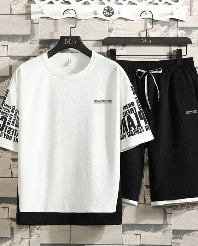 Summer New Men Round Neck Printing Casual Sports Suit