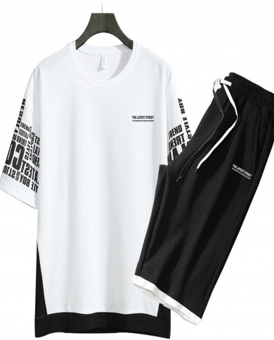 Summer New Men Round Neck Printing Casual Sports Suit