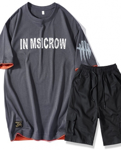 Summer New Men Round Neck Printing Casual Sports Suit