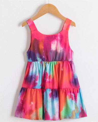 שמלת נסיכת עניבה צבעונית ללא שרוולים בקיץ לילדות
