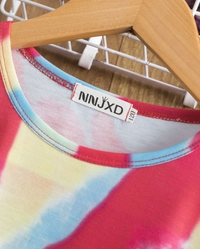 קיץ סגנון חדש עם שרוולים קצרים פסי עניבת צבע קשת שמלת בנות