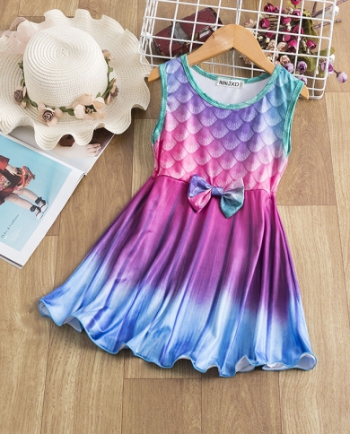 שמלת ילדה בת ים קטנה חדשה קיץ פלאפי עם שרוולים קצרים