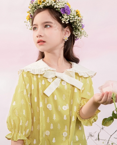 אופנה אופנתית צווארון בובת ילדה מתוקה חמודה שמלת קצרה כותנה