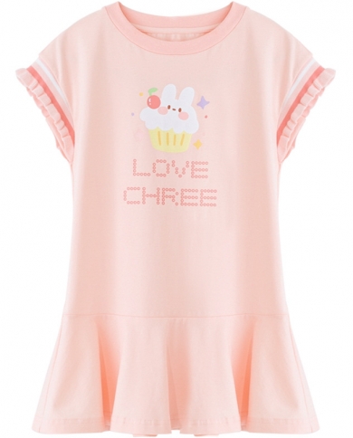 שמלת שרוול קצרה כותנה מודפסת של ילדה מתוקה חמודה אופנה טרנדית