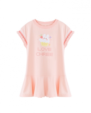 שמלת שרוול קצרה כותנה מודפסת של ילדה מתוקה חמודה אופנה טרנדית