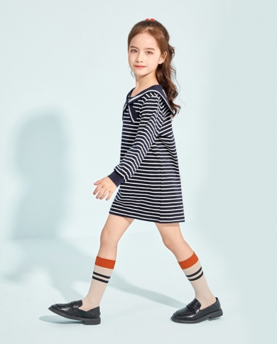 שמלה עם שרוול ארוך פס ילדי מתוק וחמוד של הילדה המתוקה האופנתית