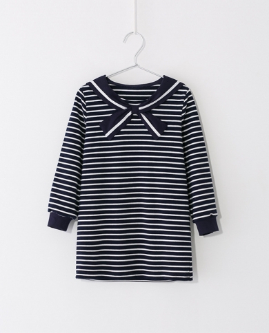 שמלה עם שרוול ארוך פס ילדי מתוק וחמוד של הילדה המתוקה האופנתית