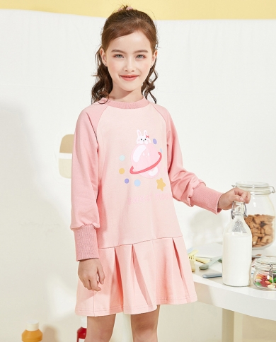 אופנה טרנדית חמודה רופפת מקרית בנות שמלת שרוול ארוך מודפסת