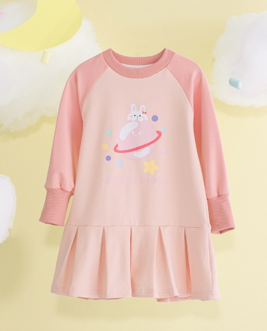 אופנה טרנדית חמודה רופפת מקרית בנות שמלת שרוול ארוך מודפסת