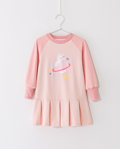 אופנה טרנדית חמודה רופפת מקרית בנות שמלת שרוול ארוך מודפסת