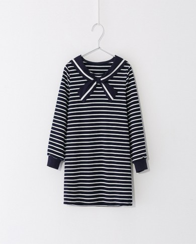 שמלה עם שרוול ארוך פס ילדי מתוק וחמוד של הילדה המתוקה האופנתית