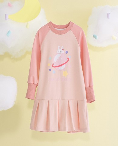 אופנה טרנדית חמודה רופפת מקרית בנות שמלת שרוול ארוך מודפסת