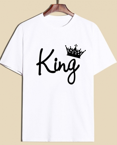 King Queen Letter Print Cotton Round Neck Short Sleeve T-shirt Men And Women Couple Set T-shirt