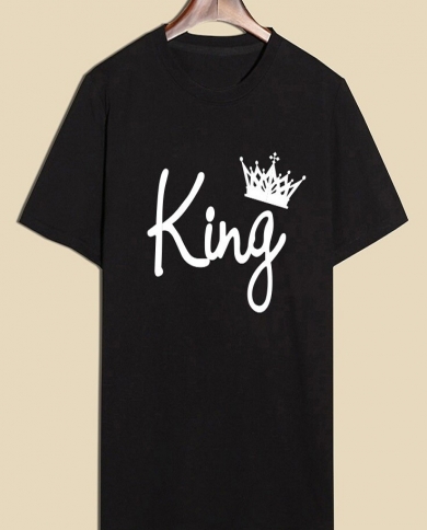 King Queen Letter Print Cotton Round Neck Short Sleeve T-shirt Men And Women Couple Set T-shirt