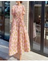 Summer New Floral Puff Sleeve Dress Female Loose Lace-up Long Skirt