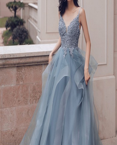 Evening Dress Feminine Temperament Dream Suspender Birthday Ladies Banquet Annual Meeting Host Long V-neck Dress