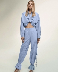 Summer New Autumn Suit Long-sleeved Adjustable Blue Shirt Trousers Tie Design Sense