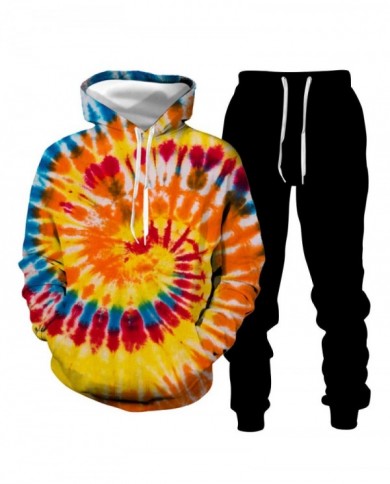 New Tie Dye 3D Digital Hooded Casual Loose Sweater Suit