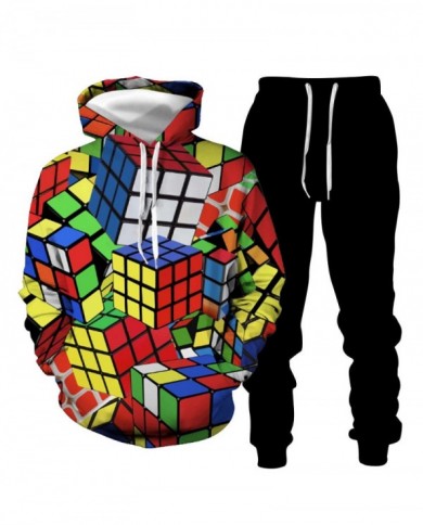 New Rubik's Cube Pattern 3D Digital Printing Hooded Sweater Long Sleeve Loose Baseball Uniform