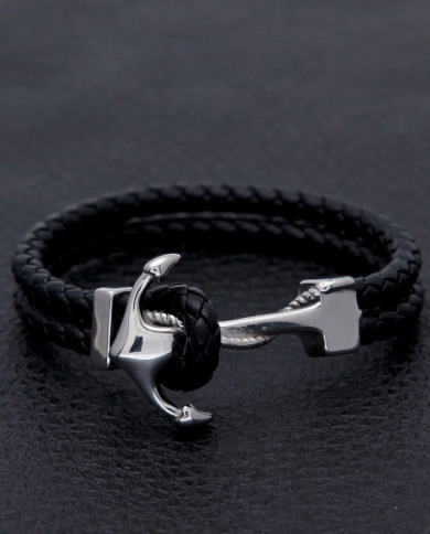 Fashion Sheepskin Stainless Steel Anchor Accessory Bracelet Men's Bracelet