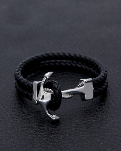 Fashion Sheepskin Stainless Steel Anchor Accessory Bracelet Men's Bracelet