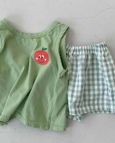 ילדי קיץ בנים ובנות תינוק מכנסיים קצרים חולצה מזדמנים חמודה שני חלקים חליפת אפוד ללא תינוק