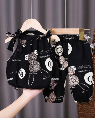 חליפת קיץ לבנות חליפת כתפיות עליונה תינוקות לילדים חדשים קיץ שני חלקים