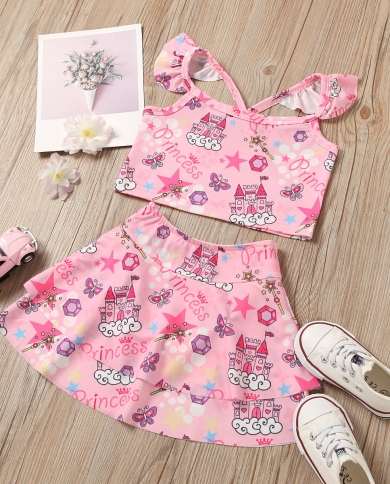 בגד ים קיץ הדפסת קריקטורה בנות בגדי חופשה לחוף הים מפוצלים