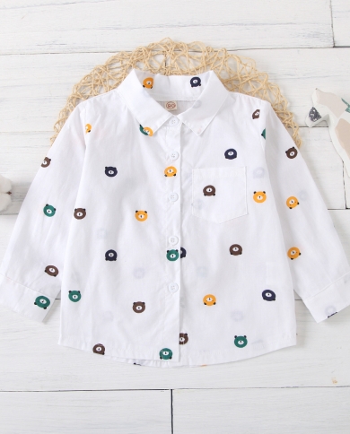 New Children's Clothing Girls Long-sleeved Lapel Single-breasted Cartoon Printing Shirt