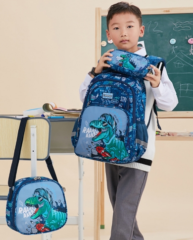 School Bag Girl Princess Children School Bag Three-piece Dinosaur Boy Lunch Bag Pencil Bag
