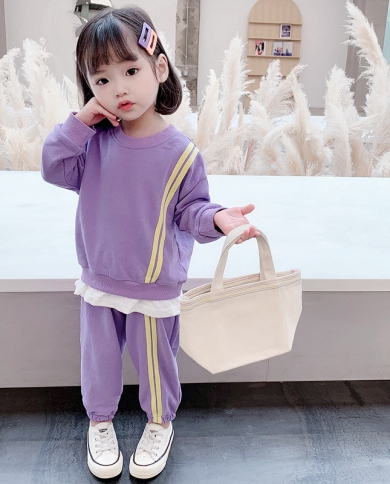 חליפות קז'ואל בנות בגדי ילדים סתיו ספורט סוודר מפוספס