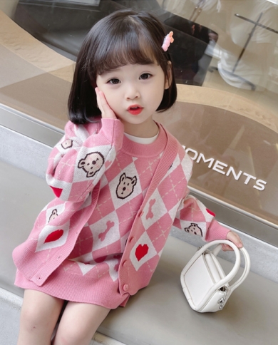 חליפת חצאית אפוד סוודר לילדים סרוגה מעוצבת קרדיגן