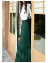 High Waist Green Pleated Skirt Summer Simple Fashion All-match Skirt