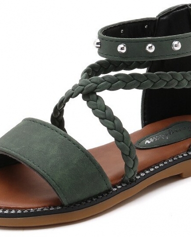 أحذية صيفية جديدة ناعمة مفتوحة الأصابع للبنات متوسطة الحجم أحذية الأميرة الرومانية المسطحة