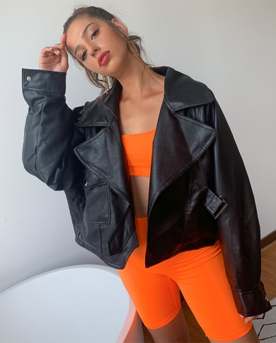 Fashion Autumn Street Fashion Pu Leather Jacket Long Sleeve Loose Women's Leather Jacket