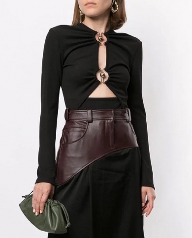 New  Women's Design Slim T-shirt  Hollow Long-sleeved One-piece Bodysuit