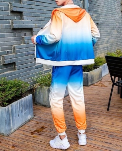 Sweater Suit Men's Spring And Autumn New Hooded Gradient Color Sportswear Handsome Long-sleeved Shirt