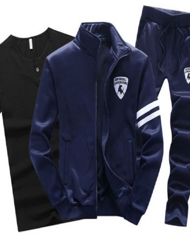 Autumn Thin Men's Stand-up Collar Casual Running Three-piece Large Size Casual Sports Suit