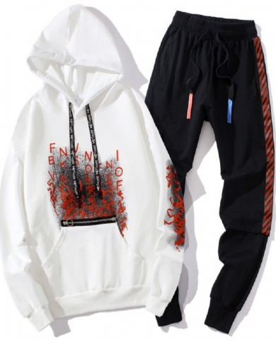 Spring And Autumn New Men's Printed Hooded Pullover Sweater Casual All-match Sports Suit Men