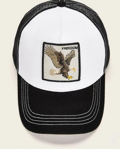 Eagle Pattern Cap Men's Solid Color Embroidery Visor Cotton Baseball Cap
