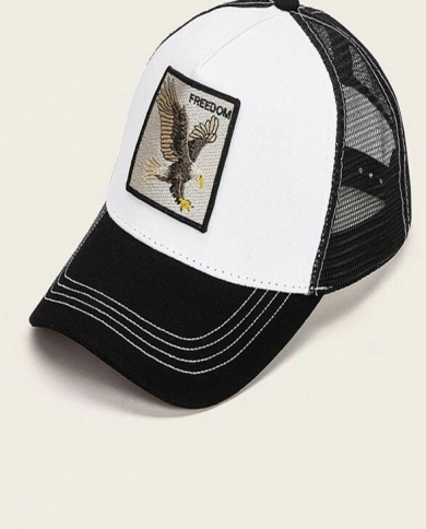 Eagle Pattern Cap Men's Solid Color Embroidery Visor Cotton Baseball Cap