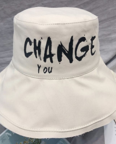 Change You Letter Printing Fisherman Hat Foldable Double-sided Basin Hat