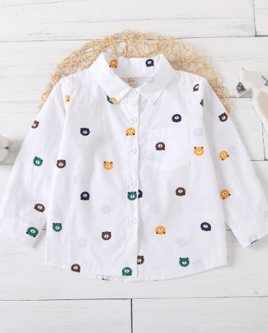 New Girl's Long-sleeved Lapel Single-breasted Cartoon Print Shirt